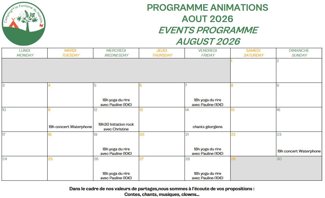 Animations aout 2026