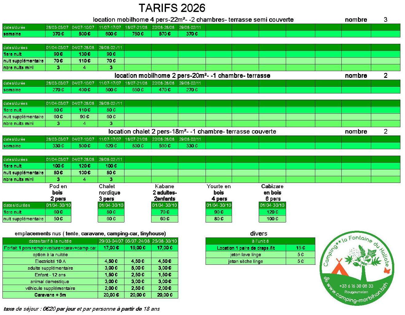 tarifs 2026
